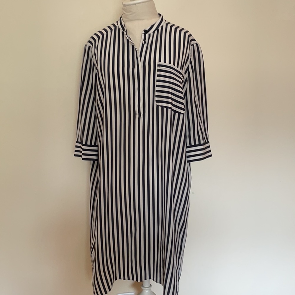 Iris & Ink Striped Silk Shirt Dress